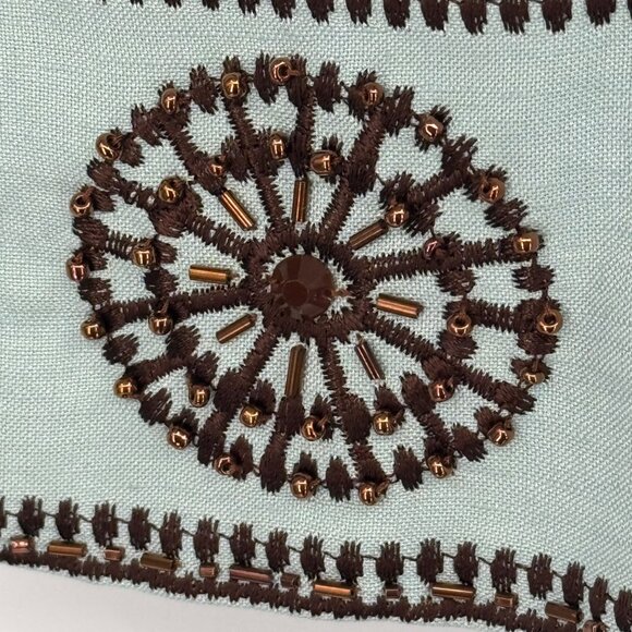 Jessica Howard size 14W Light Blue Open Front Jacket  Brown Embroidered  Beaded - Picture 3 of 10